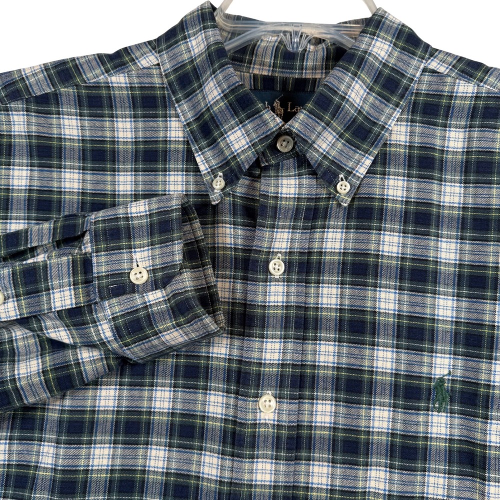 Ralph Lauren Button Down Shirt Mens Large Plaid Classic Fit Long Sleeve